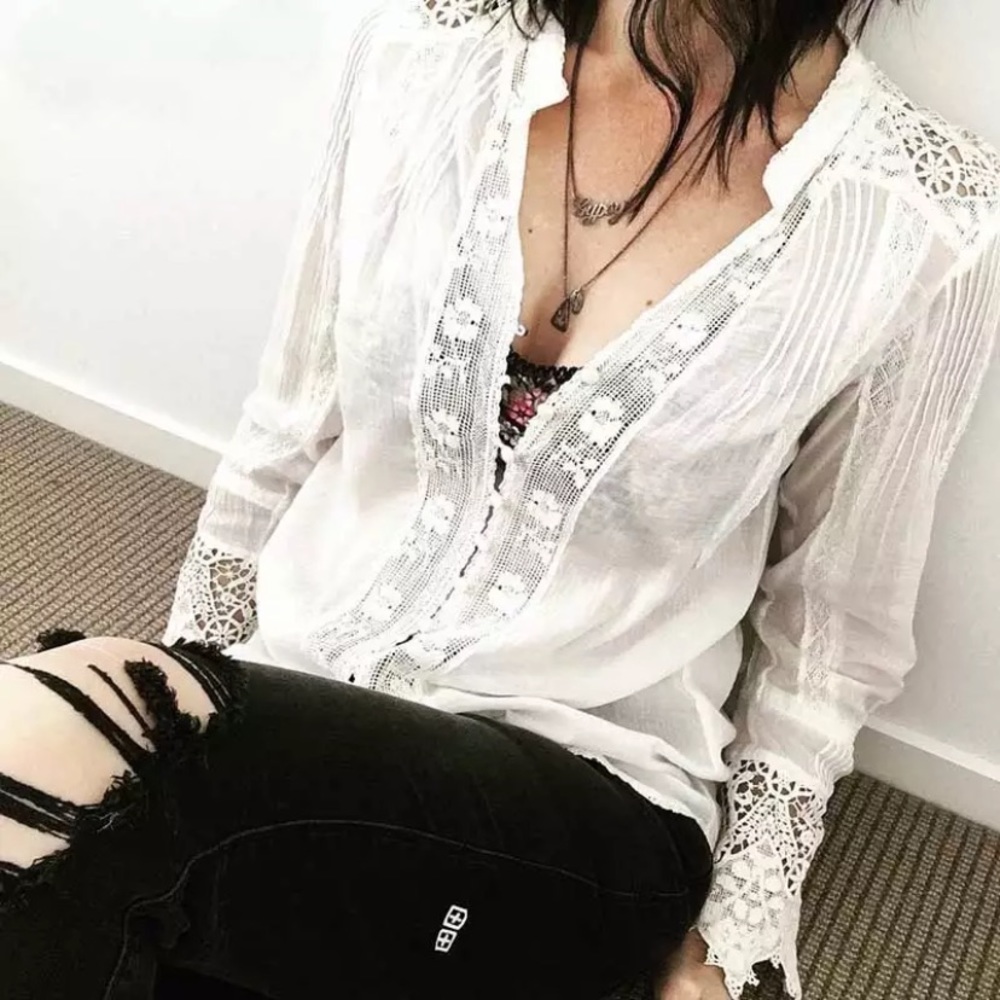 SOLD OUT White Boho Crochet Lace Peasant Blouse - Picture 5 of 7